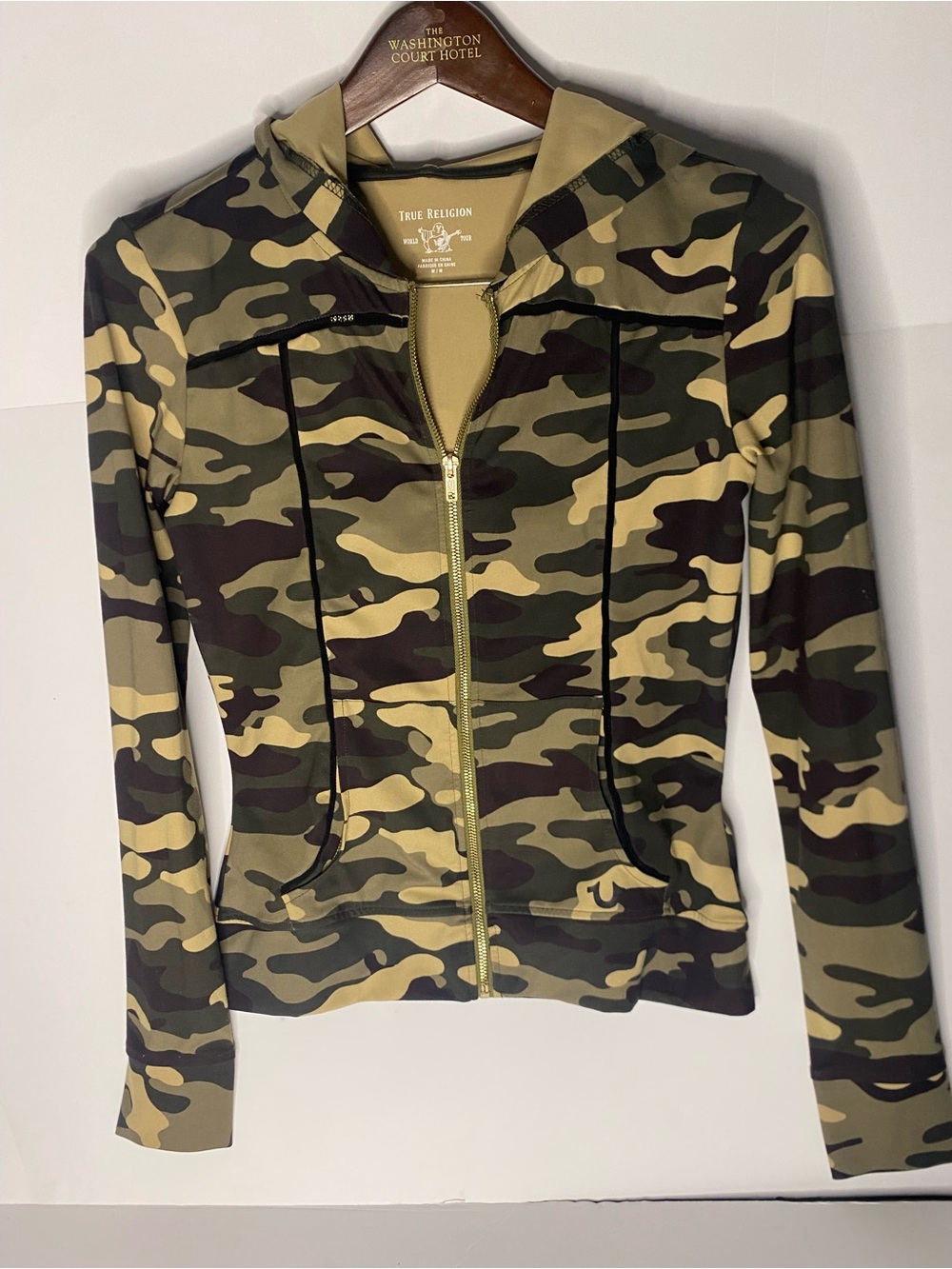 True Religion Women's Olive & Khaki Camouflage Zip Hoodie Jacket